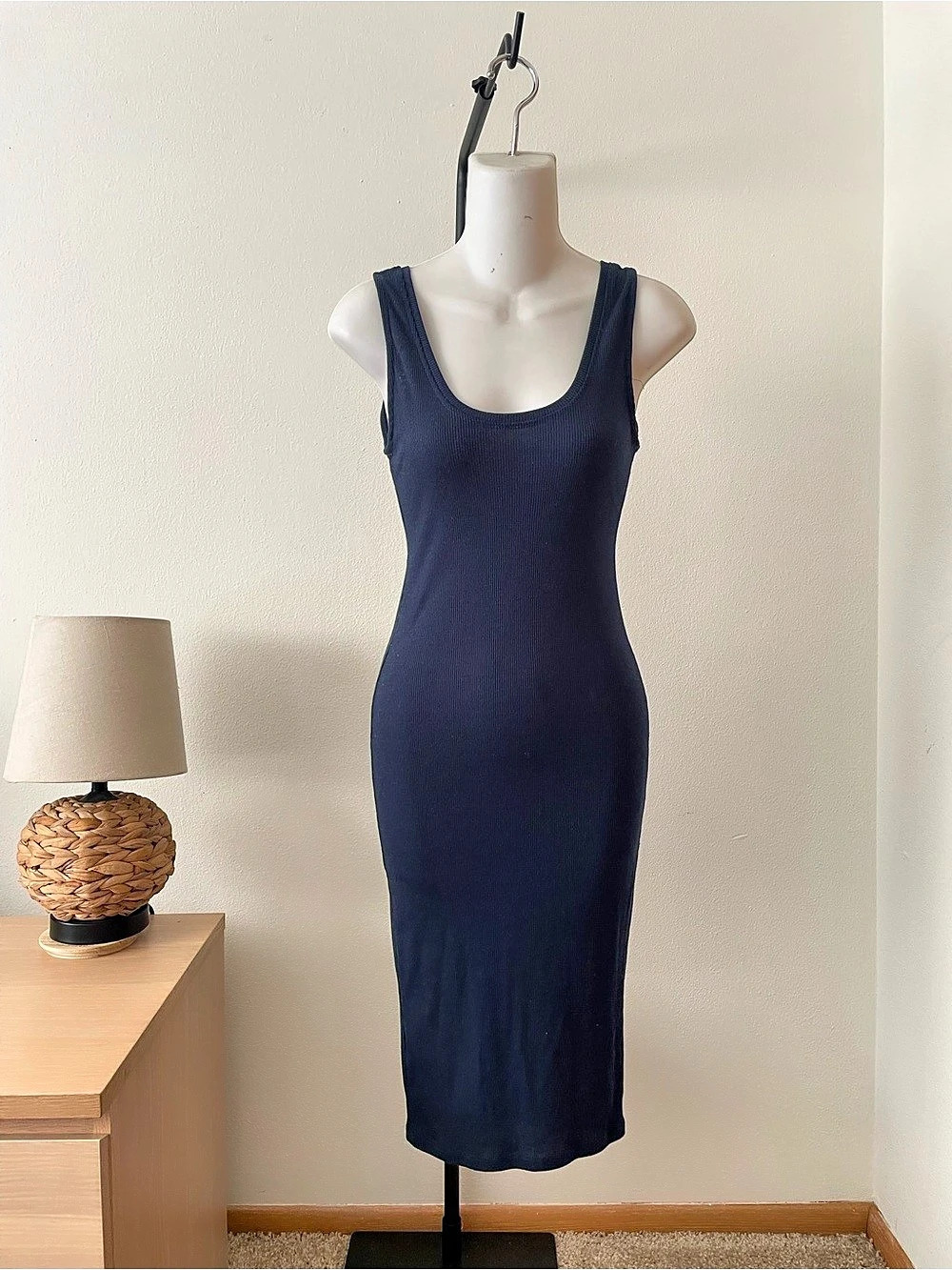 mbiance Ribbed Midi Bodycon Dress in Blue Size Small Like New